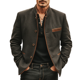 Men's Business Corduroy Plaid Textured Stand Collar Button Jacket MTA1404K0U