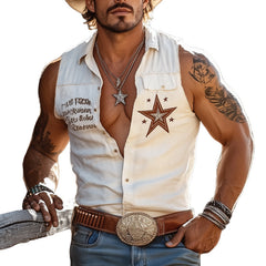 Men's Western Cowboy Style Embroidered Sleeveless Shirt MTA2997E3U