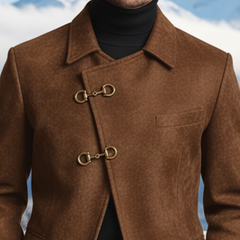 Men's Classic Retro Lapel Slanted Placket Metal Buckle Faux Suede Jacket MTA0816K2K