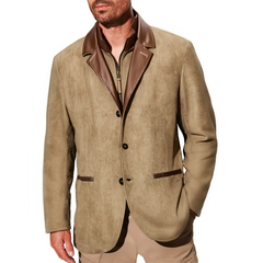 Men's Vintage Casual Faux Leather & Suede Double Collar Western Style Jacket MTA3036I7TO