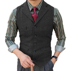 Men's Vintage Classic Wool Blended Lapel Single Breasted Suit Vest 15824060M