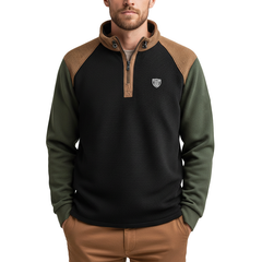 Men's Winter Retro Color Block Waffle Texture Half-Zip High Neck Sweatshirt MTA2726J6P