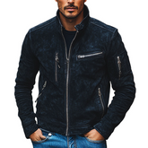 Men's Retro Solid Color Stand Collar Zipper Faux Suede Jacket MTA0570K1X