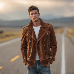 Men's Classic Retro Western Style Double-breasted Faux Velvet Lapel Jacket MTA1435K3K