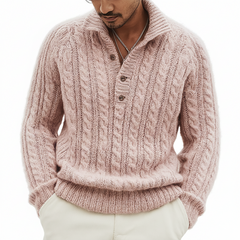 Men's Urban Cable Jacquard Three-Button Polo Collar Knit Sweater MTA2870K6U