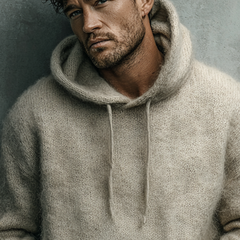 Men's Solid Color Mohair Knit Hoodie MTA2916K3X