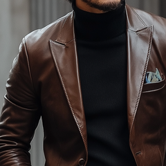 Men's Retro Casual PU Blazer MTA2045K9TO