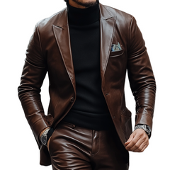 Men's Retro Casual PU Blazer MTA2045K9TO