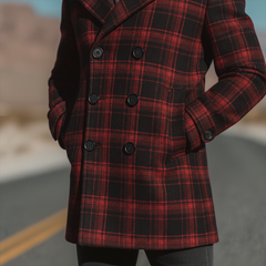 Men's Winter Fashion Plaid Faux Wool Mid-length Lapel Coat MTA1195J8P