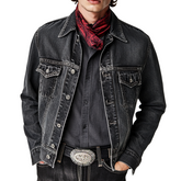 Men's Retro Western Cowboy Style Lapel Washed Denim Jacket MTA1575K3X
