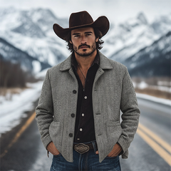 Men's Retro Blend Herringbone Lapel Jacket MTA0626K5X