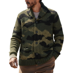 Men's Leopard Print Jacquard Knit Collar Button Cardigan MTA1367K7X