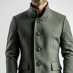 Men's Solid Color Stand-up Collar Twill Blend Mid-length Coat MTA1526K8X
