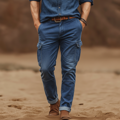 Men's Retro Classic Dark Blue Slim-fit Jeans MTA3139J1U