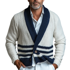 Men's Knitted V-neck Striped Jacquard Cardigan MTA0771K8X