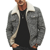 Men's Classic Tweed Warm Faux Lambswool Lined Zip-Up Jacket MTA1328K9U