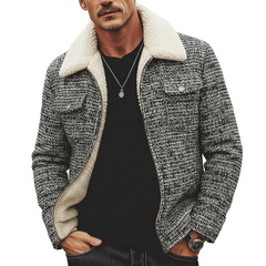 Men's Classic Tweed Warm Faux Lambswool Lined Zip-Up Jacket MTA1328K9U