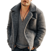 Men's Winter Urban Gray Warm Faux Lambskin Button Jacket MTA1766K1U