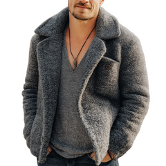 Men's Winter Urban Gray Warm Faux Lambskin Button Jacket MTA1766K1U