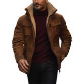 Men's Winter Retro Faux Suede Fleece Lined High-Neck Warm Jacket MTA0108K1P