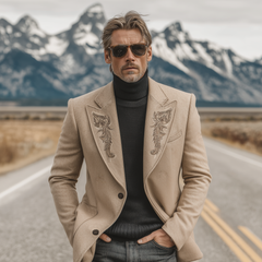 Men's Classic Retro Lapel Embroidered Faux Wool Single-breasted Blazer MTA0665K0K