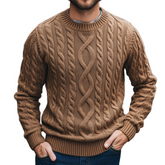 Men's Retro Casual Knitted Cable Knit Crew Neck Sweater MTA0481K6TO
