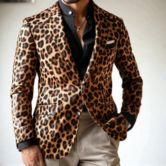 Men's Vintage Casual Leopard Print Single Breasted Blazer 44079175TO