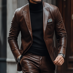 Men's Retro Casual PU Blazer MTA2045K9TO