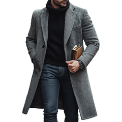 Men's Winter Retro Twill Faux Wool Button Mid-Length Coat MTA2842K1P