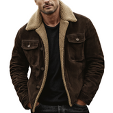 Men's Classic Coffee Corduroy Shearling Lined Button-Up Jacket MTA0547K4U