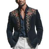 Men's Classic Retro Embroidered Corduroy Stand Collar Single-breasted Jacket MTA2946K9K