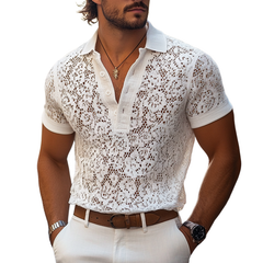 Men's Fashion Lace Lapel Short Sleeve Polo Shirt MTA1552E9Z