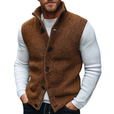 Men's Retro Casual Knitted Stand Collar Button Vest MTA0477K2TO