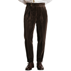 Men's Business Dark Brown Corduroy Slim-fit Pants MTA1727K5U