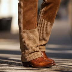 Men's Retro Faux Leather And Faux Suede Patchwork Casual Trousers MTA2581K7P