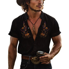 【24-hour shipping out】Men's Vintage Embroidered Lapel Short Sleeve Shirt MTA2889D1X