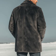 Men's Urban Warm Dark Gray Faux Mink Fur Button-up Coat MTA2578K6U