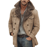 Men's Warm Suede Lambswool Lined Double-Breasted Short Coat MTA1059K9U