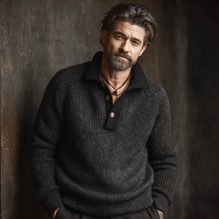 Men's Business Three-Button Polo Collar Knit Sweater MTA0552L4U