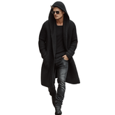 Men's Autumn And Winter Fashion Solid Color Cotton Yarn Knitted Long Hooded Cardigan MTA2378I9P