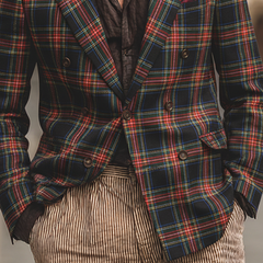 Men's Retro Plaid Print Lapel Blazer MTA2471K7X