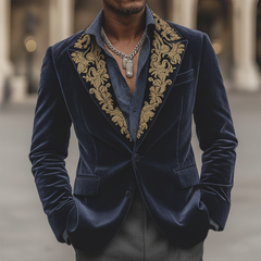 Men's Vintage Embroidered Velvet Two-button Double-vented Blazer MTA2136K8U