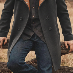 Men's Color-blocked Wool Blend Spliced PU Long Coat MTA2210K2X