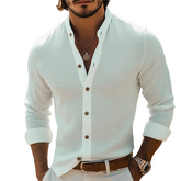 Men's Business Solid Color Textured Stand Collar Long Sleeve Shirt MTA2597J5U