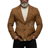 Men's Classic Retro Embroidered Faux Suede Slim-fit Blazer MTA1098K0K