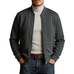 Men's Solid Color Textured Baseball Collar Jacket MTA0133K2X