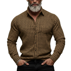 Men's Classic Casual Houndstooth Wool Long-sleeved Shirt MTA2818K9K