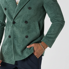Men's Solid Color Retro Corduroy Lapel Double-breasted Blazer MTA2208K4X