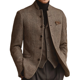 Men's Retro Casual Tweed Plaid Stand Collar Jacket MTA1165K3TO