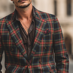 Men's Retro Plaid Print Lapel Blazer MTA2471K7X